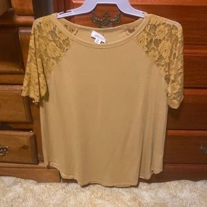 Mustard yellow top with lace sleeves